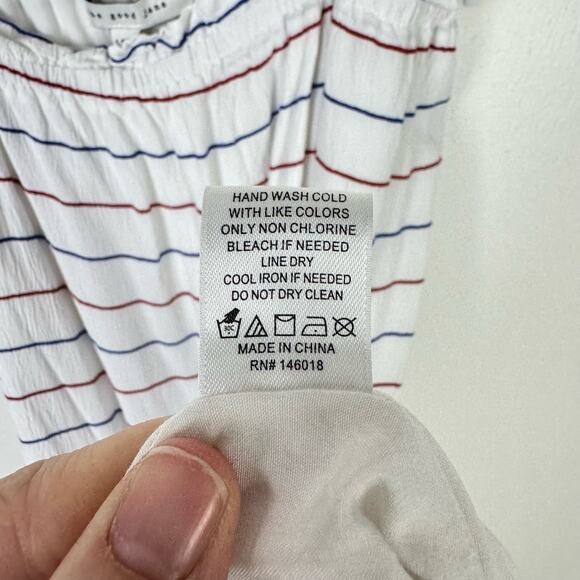 The Good Jane White Crepe Blue & Red Stripe Summer Casual Midi Dress - Picture 9 of 9